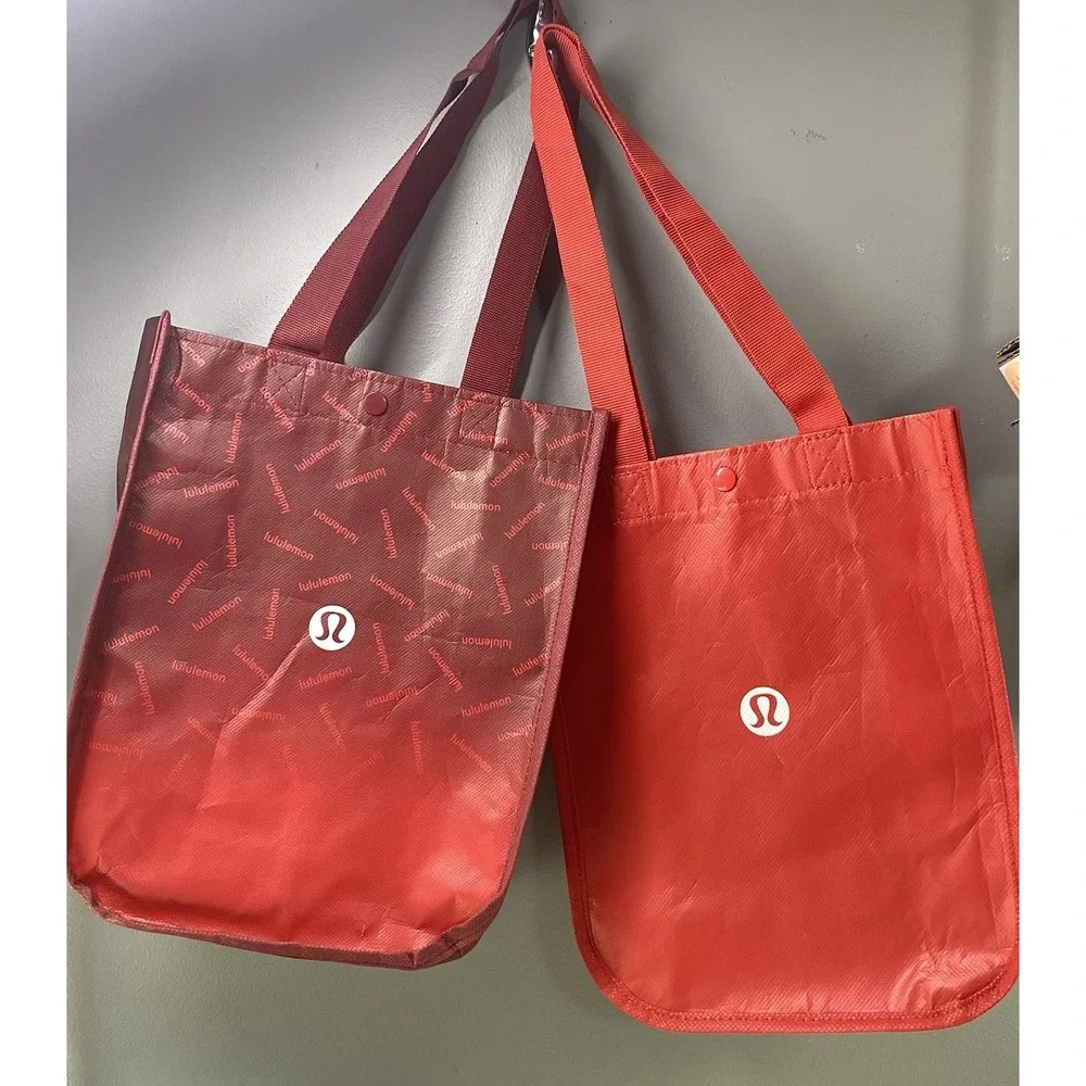 2 Lululemon Reusable Totes Shopping Bag Lunch Gift Bag Small Red 11x9